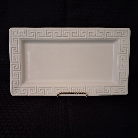 Jonathan Adler White Ceramic Greek Key Decorative Tray Happy Chic 12x6.5 - Picture 1 of 7